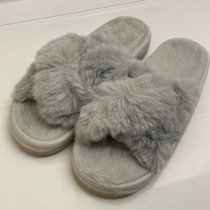 Grey Fur Slippers